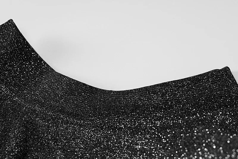 Black Backless Glitter Long Sleeve Mini Dress