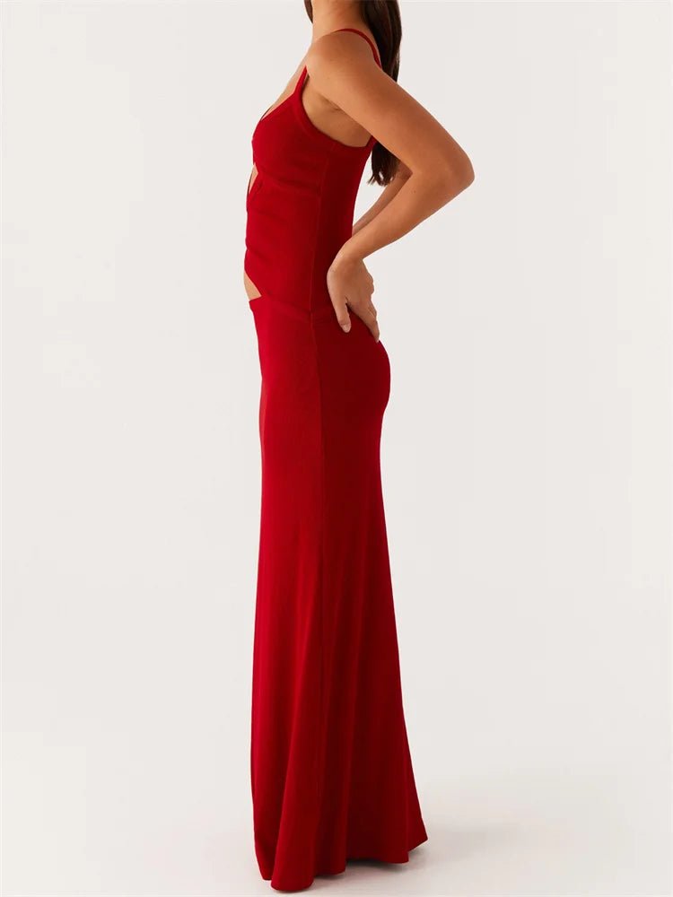 Dress Sleeveless Strap V-neck Backless Waist Front Hollow Out Dress Cocktail