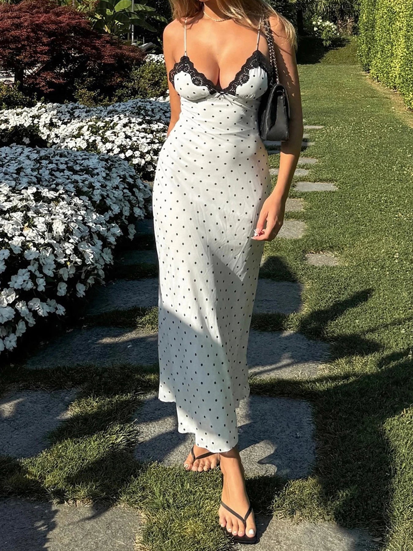 Lace Polka Dot Spaghetti Strap Dress Sleeveless