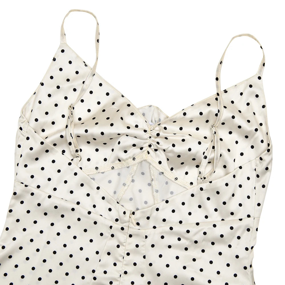 White Polka Dot Backless 3D Flower Slim Maxi Dress