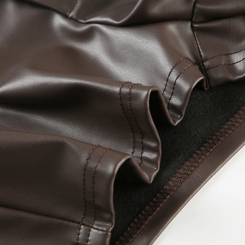 Low Waisted Mini Leather Shorts Furry Belts Waist Bottoms