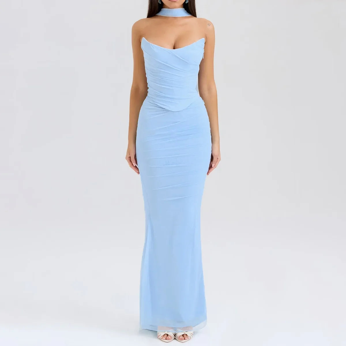 2 Pieces Dress Set with Scarf Matching Sets Cropped Top and Long Dress Set Casual Dress