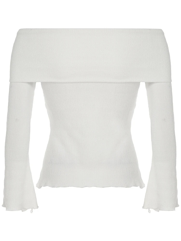 Lace-up 's White Tee Shirts Slash Neck Slits Top Slim Daily