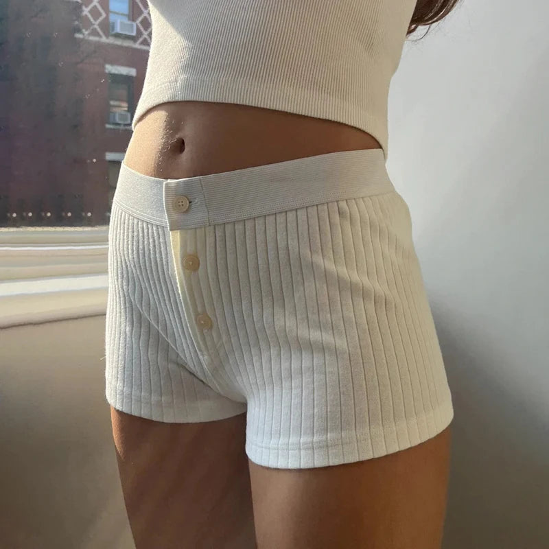 Low Waisted Button Up Mini Shorts Patchwork Slim Bottoms Shorts