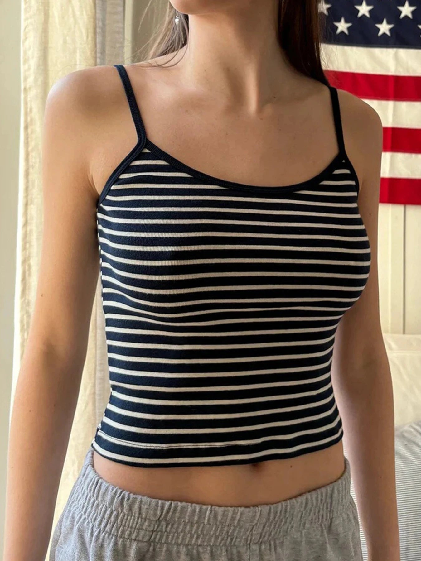Strip Camiole Sleevele Crop Top Backless Slim