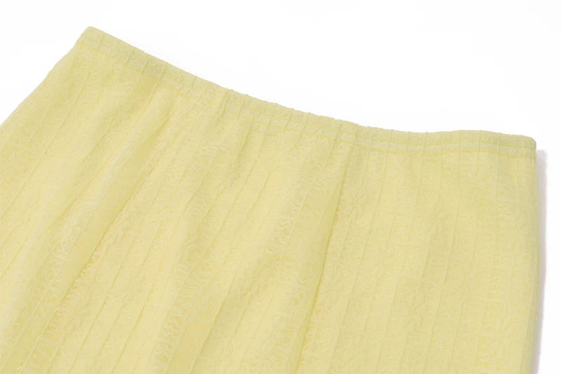 Yellow Strapless Crop Top and High Waist Midi Skirt Set