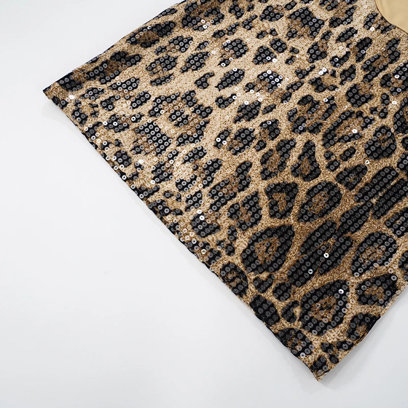 Leopard Sequins strapless Iron Ring Hollow Out Dew Backpack Hip Slim Dress
