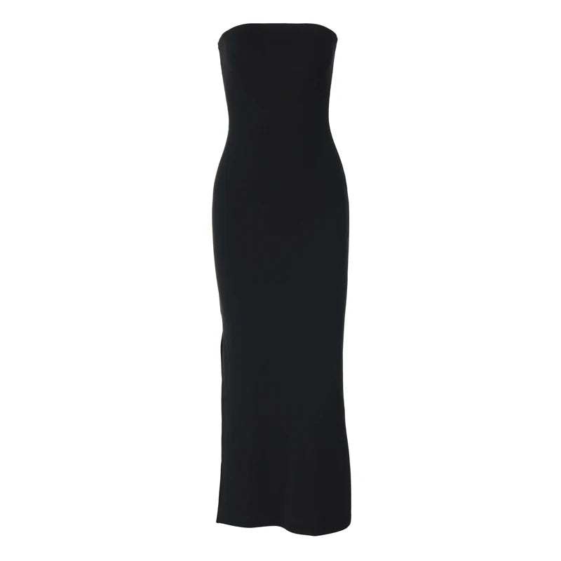 Black Strapless Long Sleeve Bodycon Maxi Dress