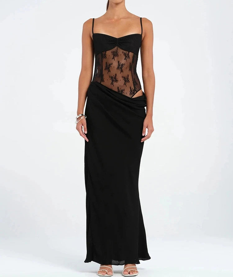 Vogue Hollow Dress Patchwork Mesh Irregular Bodycon