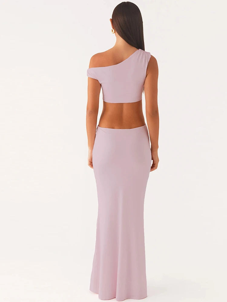 Waitle Dress Incline Shoulder Sleevele Sheath Maxi Bodycon
