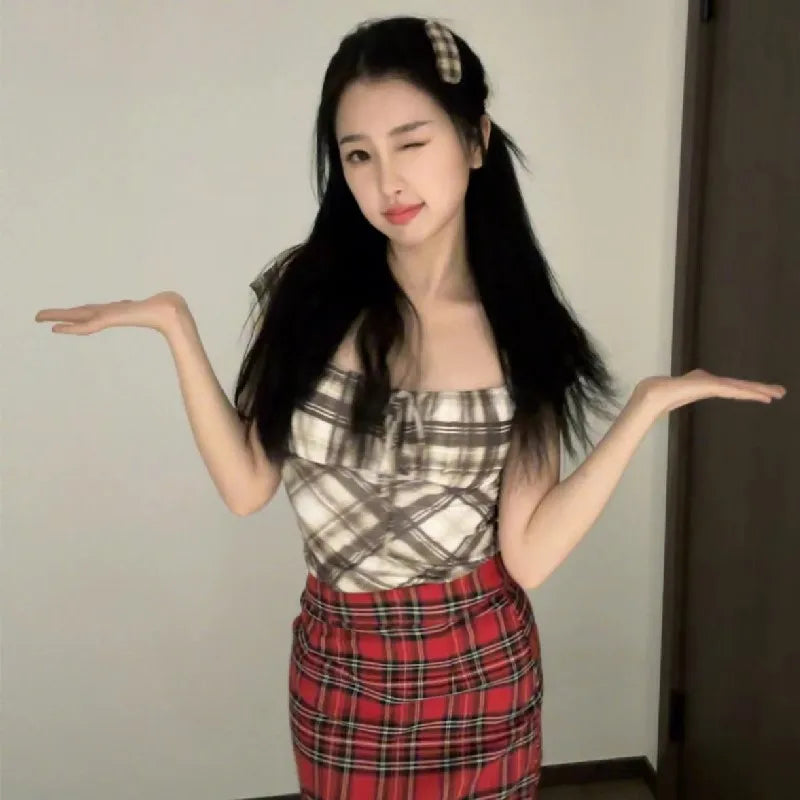 Brown Plaid Slim Top