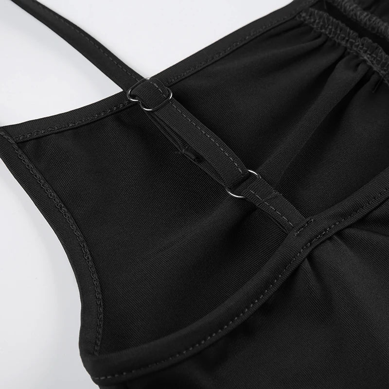 Sleeveless Shirring Spaghetti Strap Bodysuit Black Solid Basic Camisole