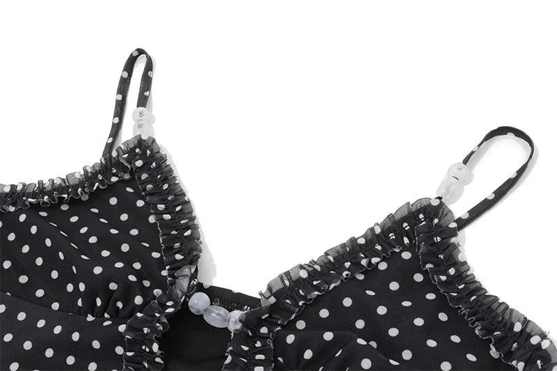 Black Backless V-Neck Polka Dot Maxi Dress
