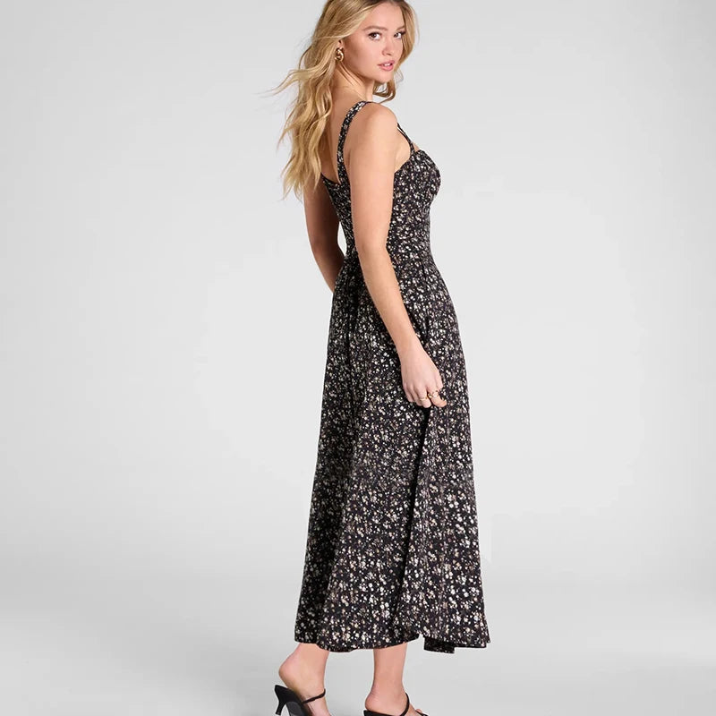 'S Spring Floral Backless Chest Strap Slim Camisole High Open k Dress Rustic