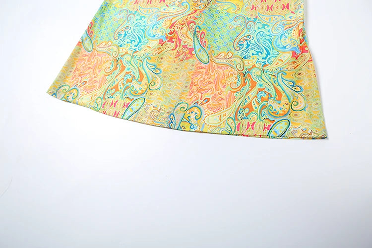 Two Piece Set Colorful Print Bra Top High-Waist Hollow Maxi Skirt Matching