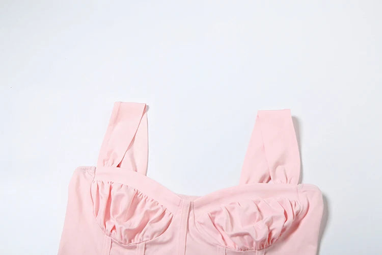 Classic 2 Piece Set Ruched Square Collar Sleeveless Crop Top Ruffles Shorts Fit Suits