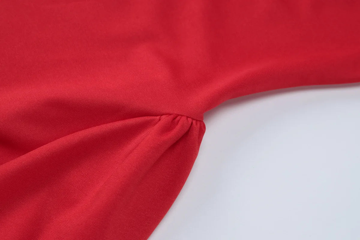 Square Collar Slinky A-Line Mini Dress Bow Detail Long Sleeve Ruched Dress
