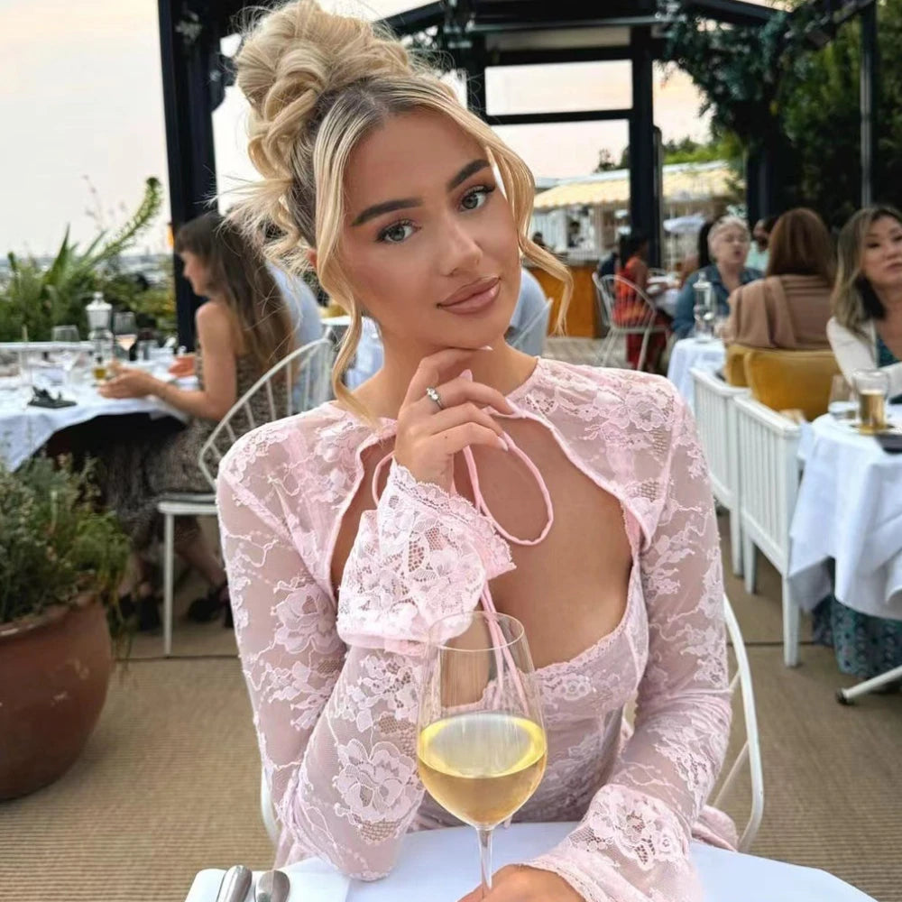 Dress Lace Cardigan Long Sleeve Birthday Dress A Line Dress