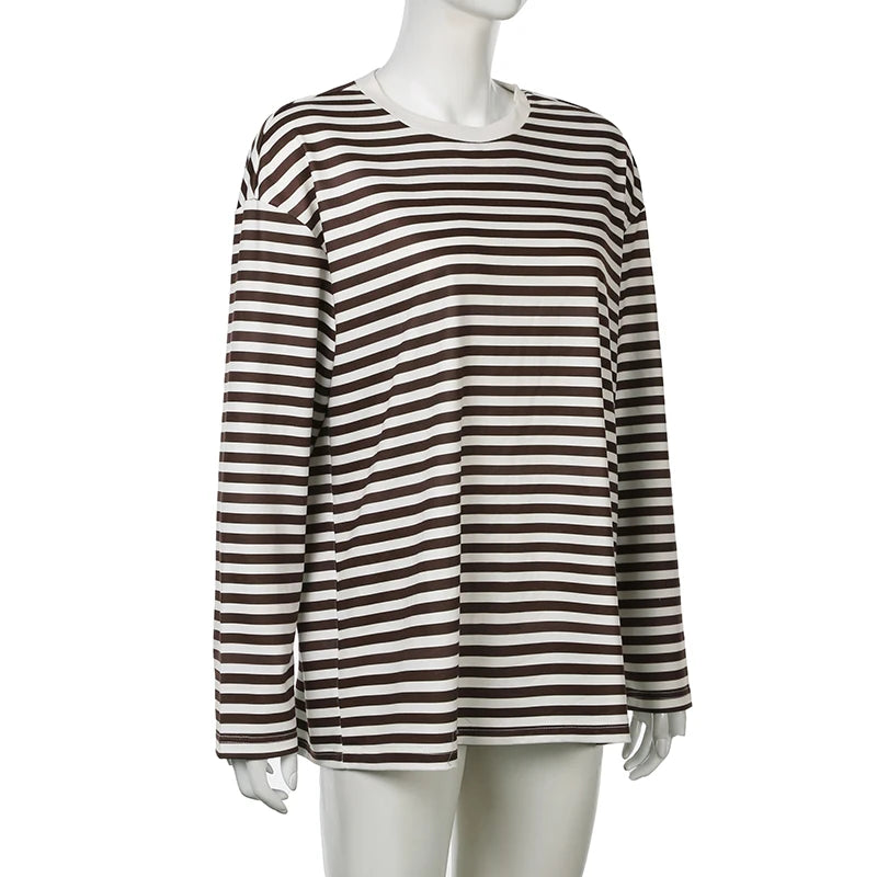 Overiz Strip Seweathirt Crewneck Looe Long Sleeve Top
