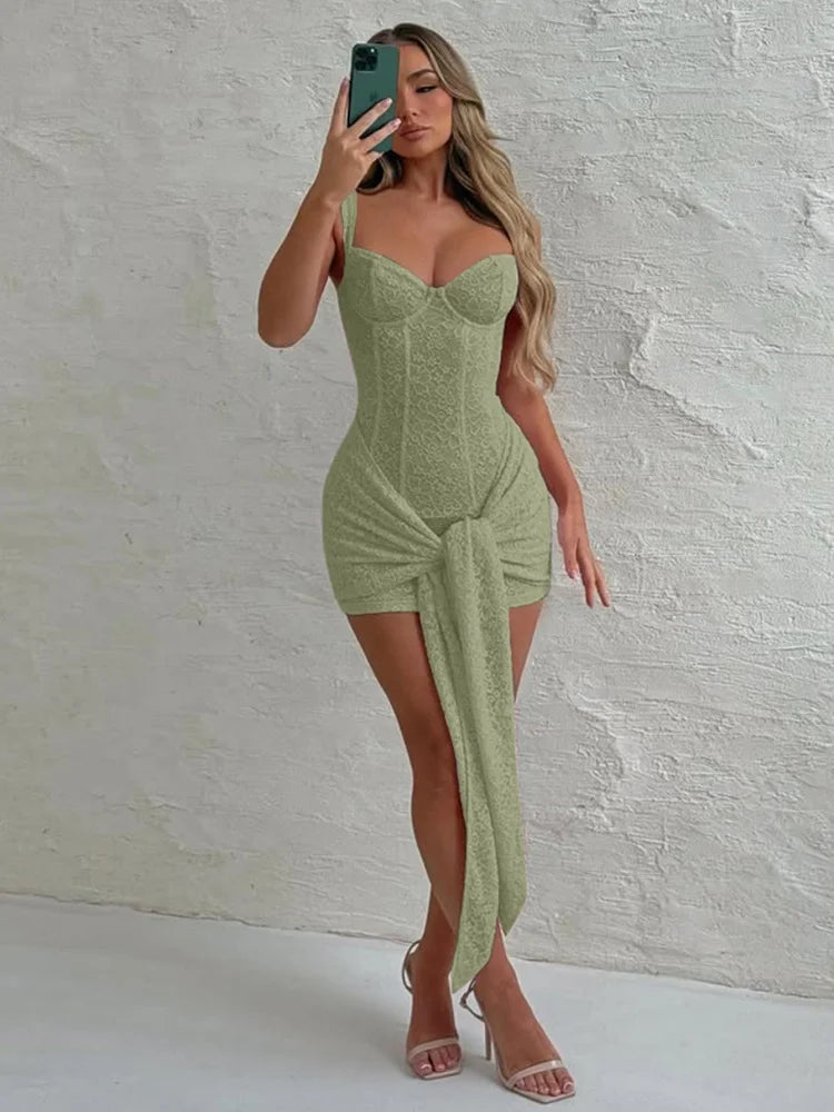 Embroidery Ribbons Lace Up Backlessss Mini Dress