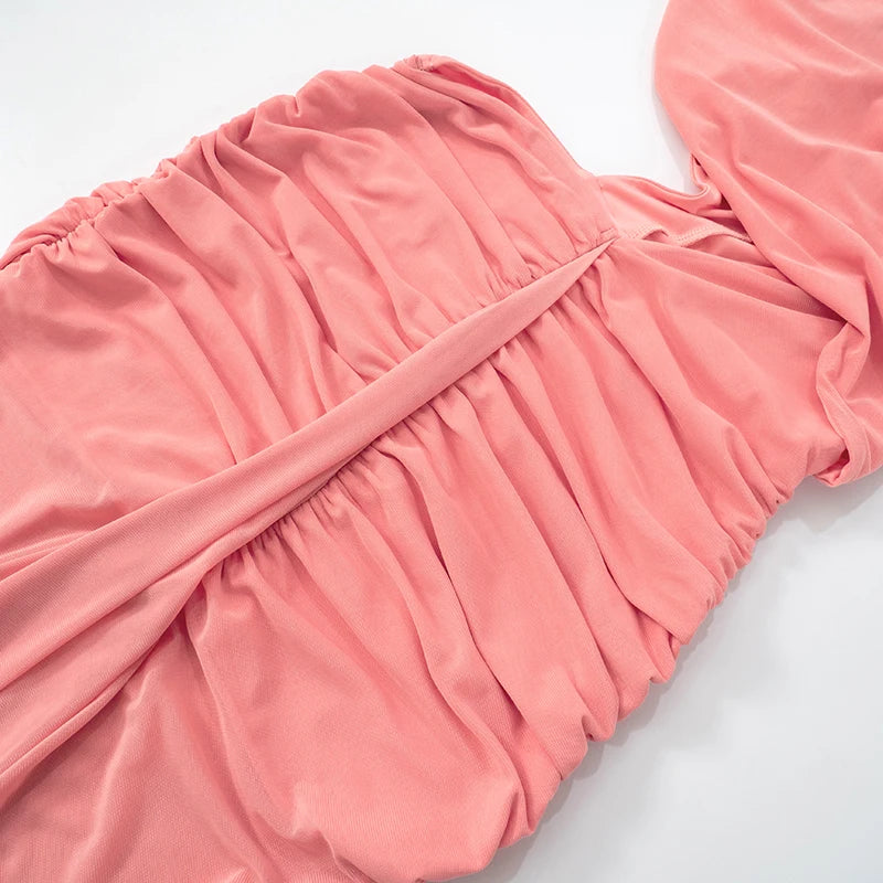 Color Pleated Slant Shoulder Sleeveless Strap Hollow Out Dress Celebrity