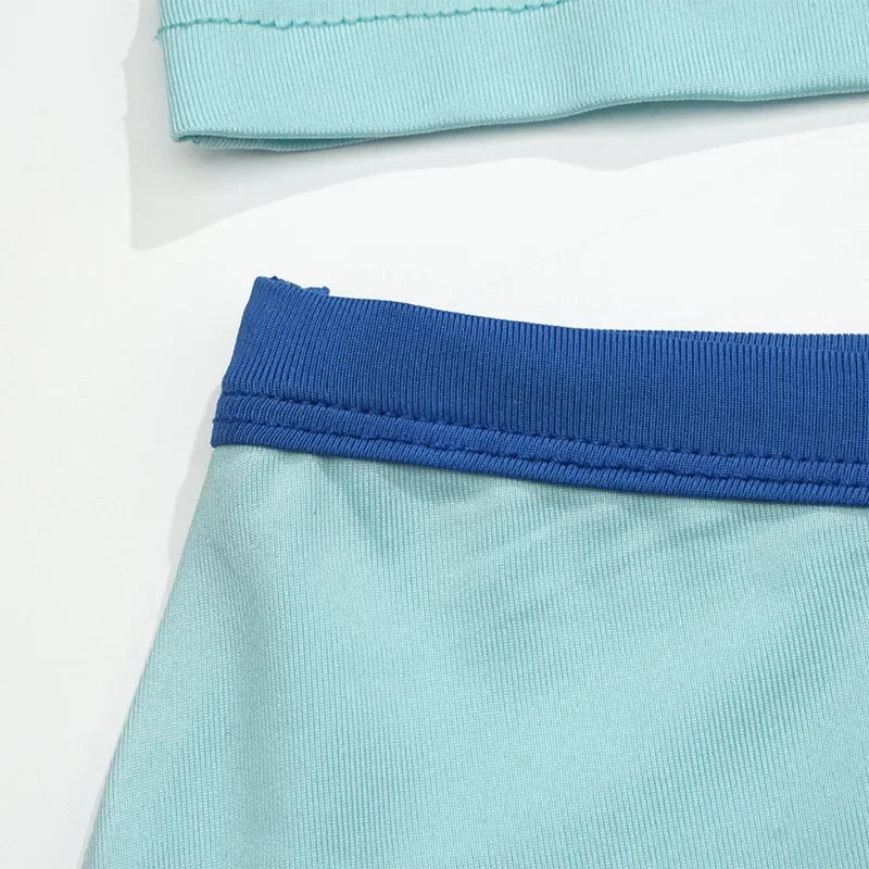 Blue Sleeveless High-Waisted Set