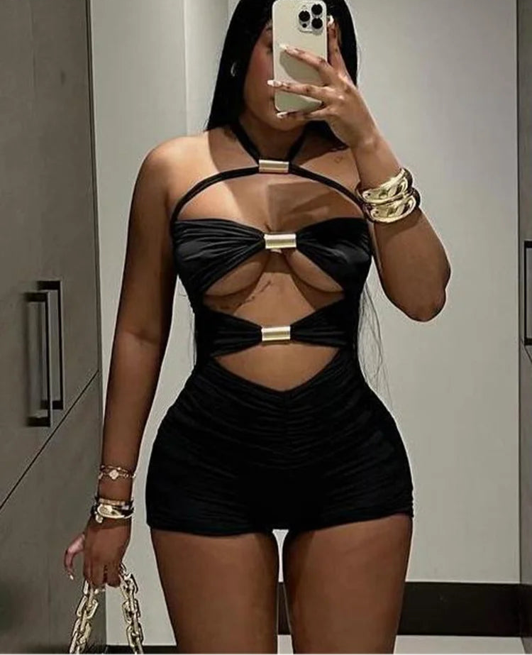 Black Halter Cut Out Bodycon Mini Dress