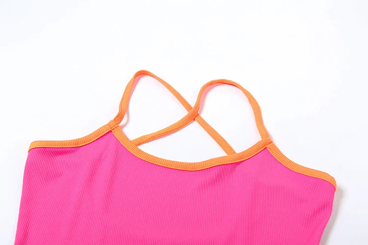 Ribbed Two Piece Set Stretch Backless Camisole Peach Hip Skirt Matching