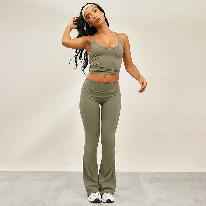 Backless Halter Wait Skinny Flar Pant Set Lift Hip Sporty Pant Set
