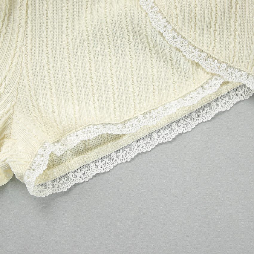 Lace Patchwork Pajamas Sets Hollow Out Crop Top Sleep Spaghetti Strap Night Shorts Nightie Suits