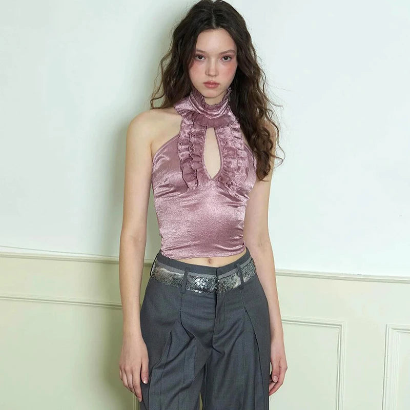 Ruched High Collar Knitted Top