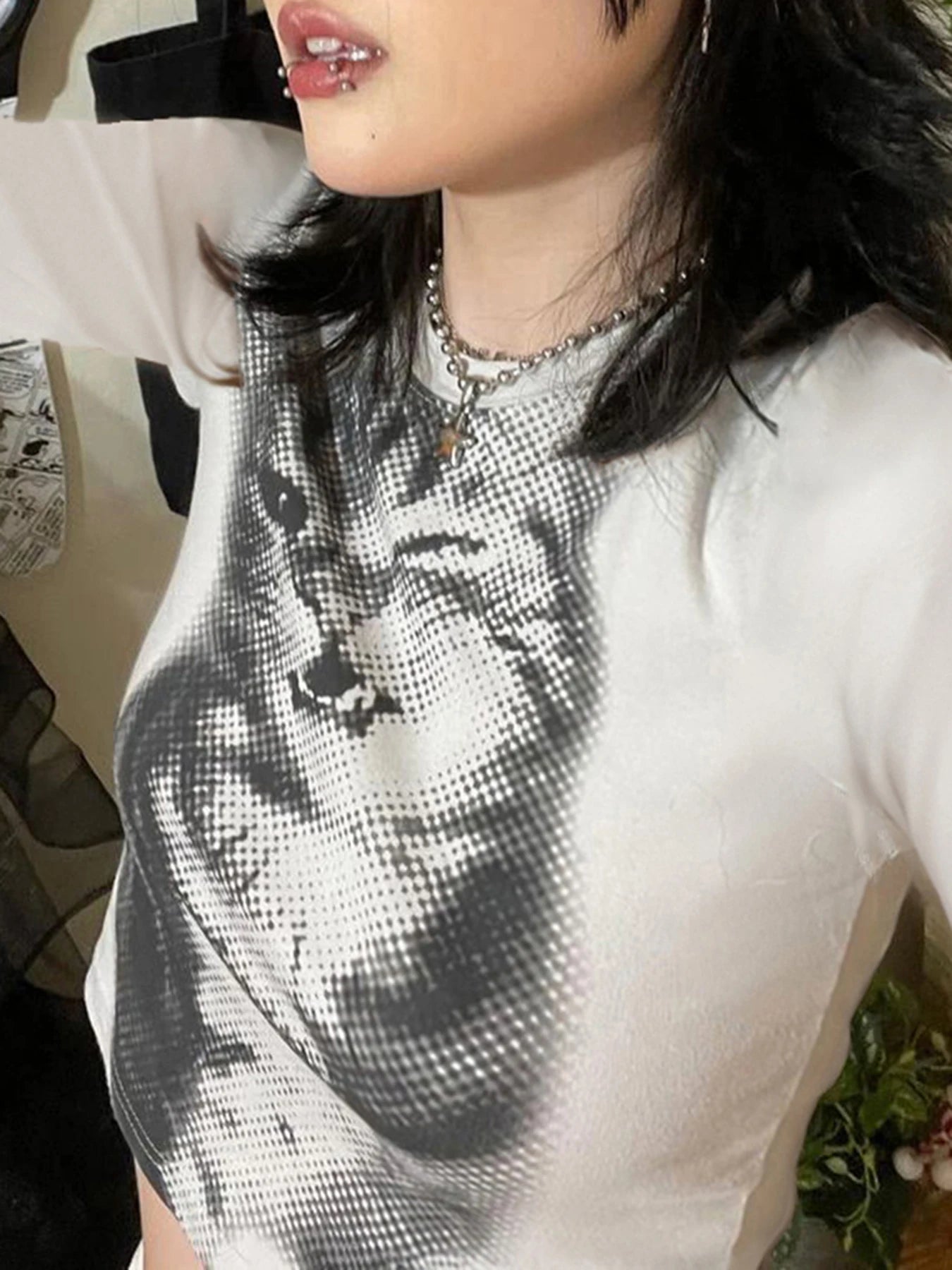 Cartoon Cat Crop Tee Long Sleeve Fairycore Tee