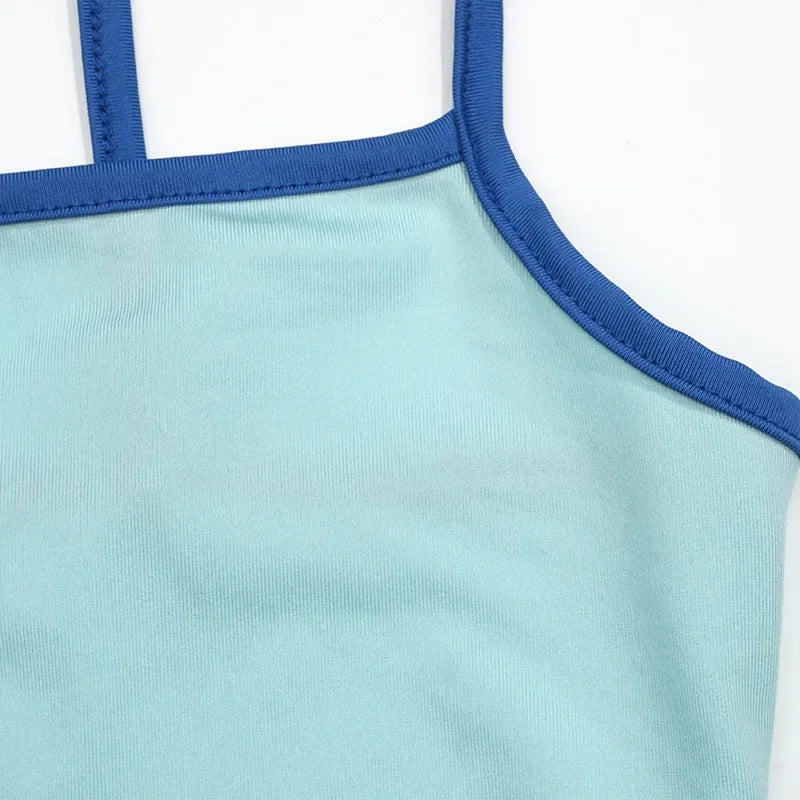 Blue Sleeveless High-Waisted Set