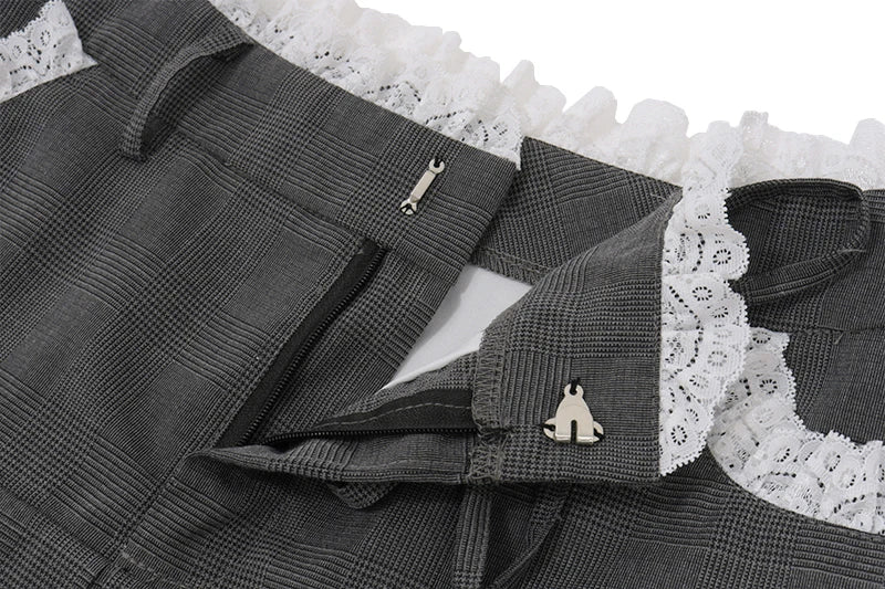 Gray Lace Up Pleated Mini Skirt