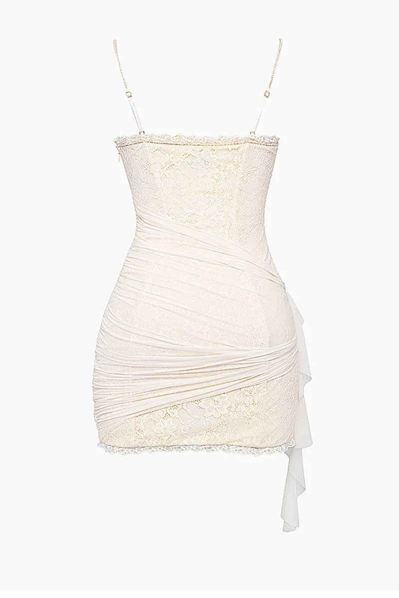 White Lace Patchwork 3D Floral Mini Dress