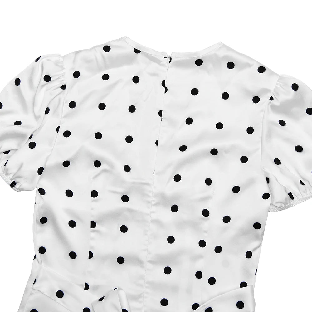 White Polka Dot Short Sleeve Slim Maxi Dress