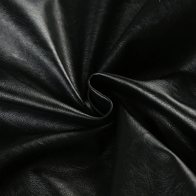 Moto Biker PU Jackets Zip Up Crop Top Black Leather Coats