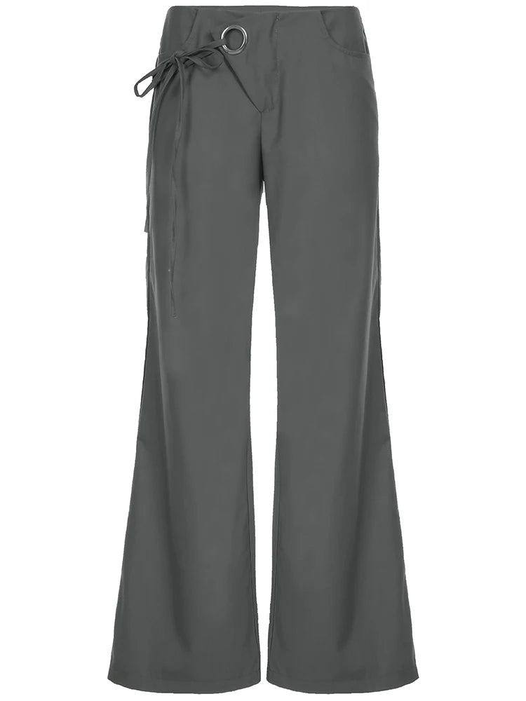 Lace Up Loose England Trousers Low Waisted Pants Leisure Bottoms