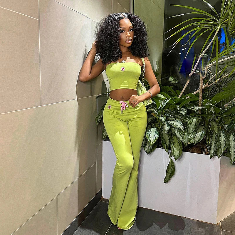Green Embroidered Two Piece Set