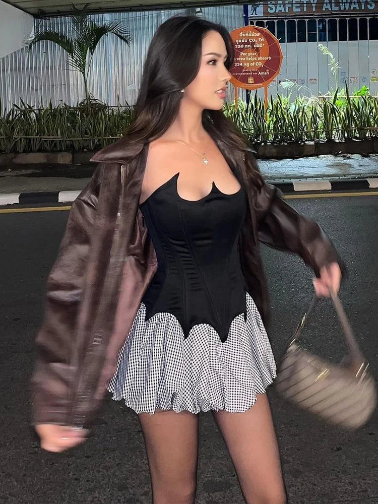 Above Knee Mini Skirt Suit Slim Fit Halter Backless Skirt Suit