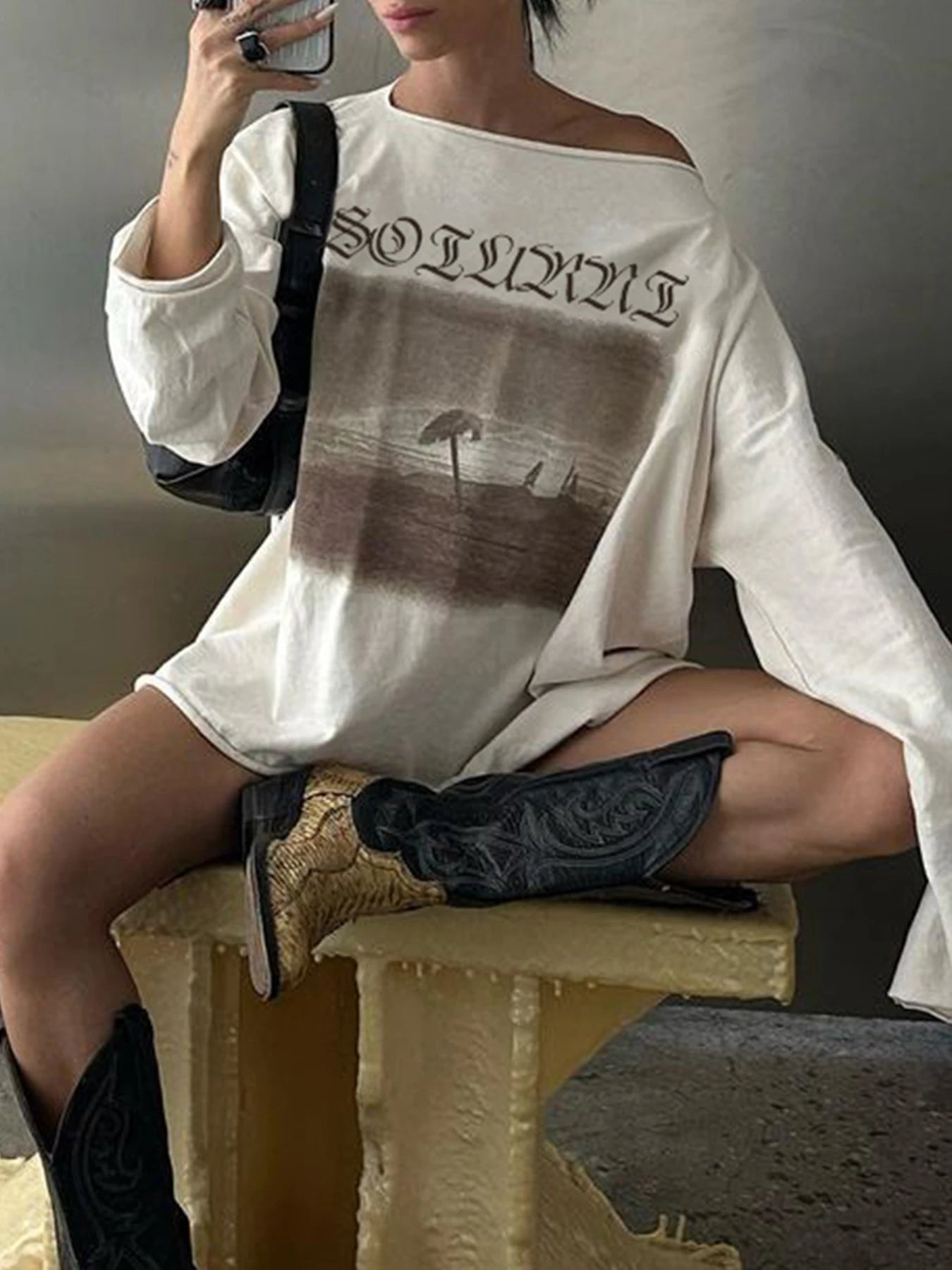 Graphic Print Oversized Sweatshirts Crewneck Loose