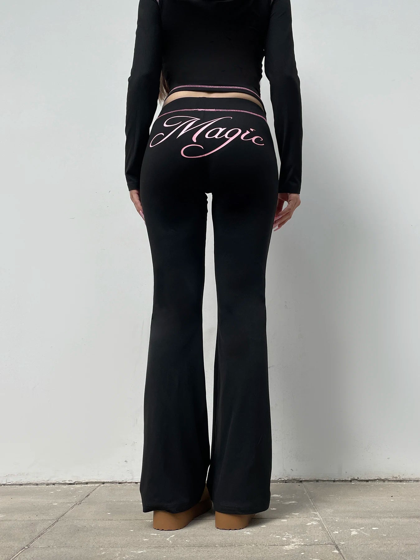 Letter Print Flare Pants Trousers Retro Bottoms