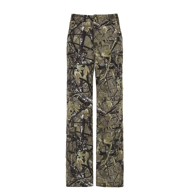 Baggy Cargo Pants Pockets Print Bottoms Straight Pants