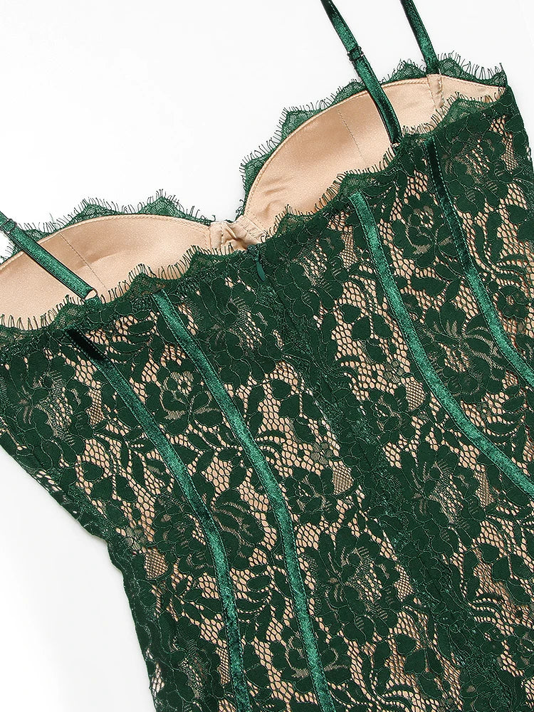 Green V-Neck Midi Dress