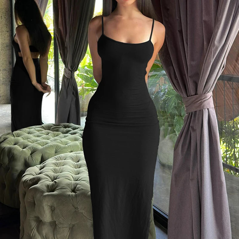 Backless Hollow Out Dress Sleeveless Long Pullovers ing Crewneck Dress