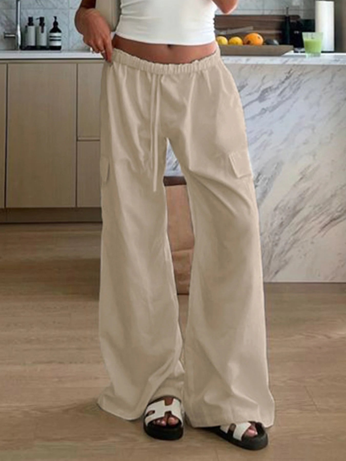 Joggers Cargo Pants Drawstring Wide Leg Trousers 's Bottoms