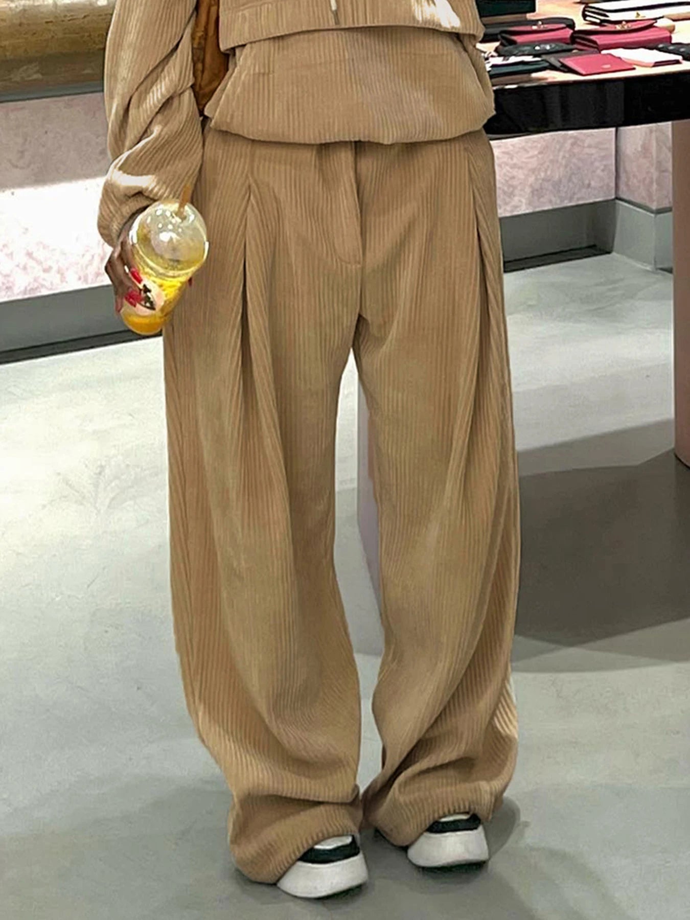 Baggy Corduroy Pants Drawstring Wide Leg Trousers Retro Bottoms