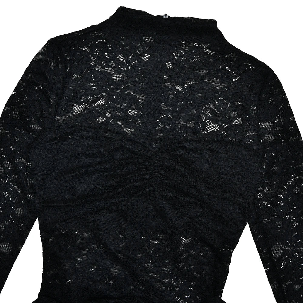 See Through Lace Dress Black Long Sleeve Floral Dress Slim Dresses