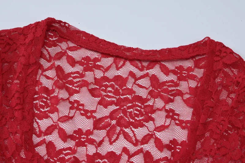 Red Lace See Through Two Piece Set