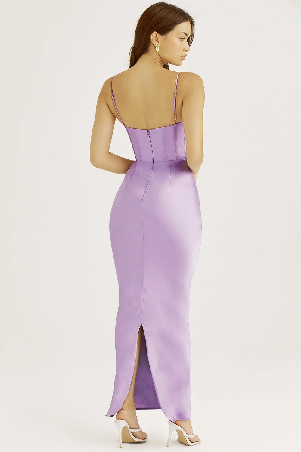 Satin Maxi Bodycon Dress Event Night Wedding Guest Dress Corset Dress Pink Slit Dress High Quality